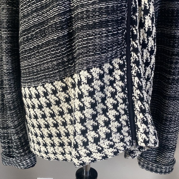 Chaps Black White Sweater Jacket Houndstooth Chevron Striped Mixed Pattern NWOT - Picture 4 of 8